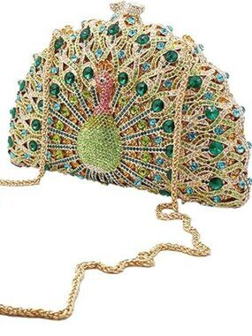 Women’s Peacock Crystal Clutch Purse – Luxury Rhinestone Evening Handbag Wedding
